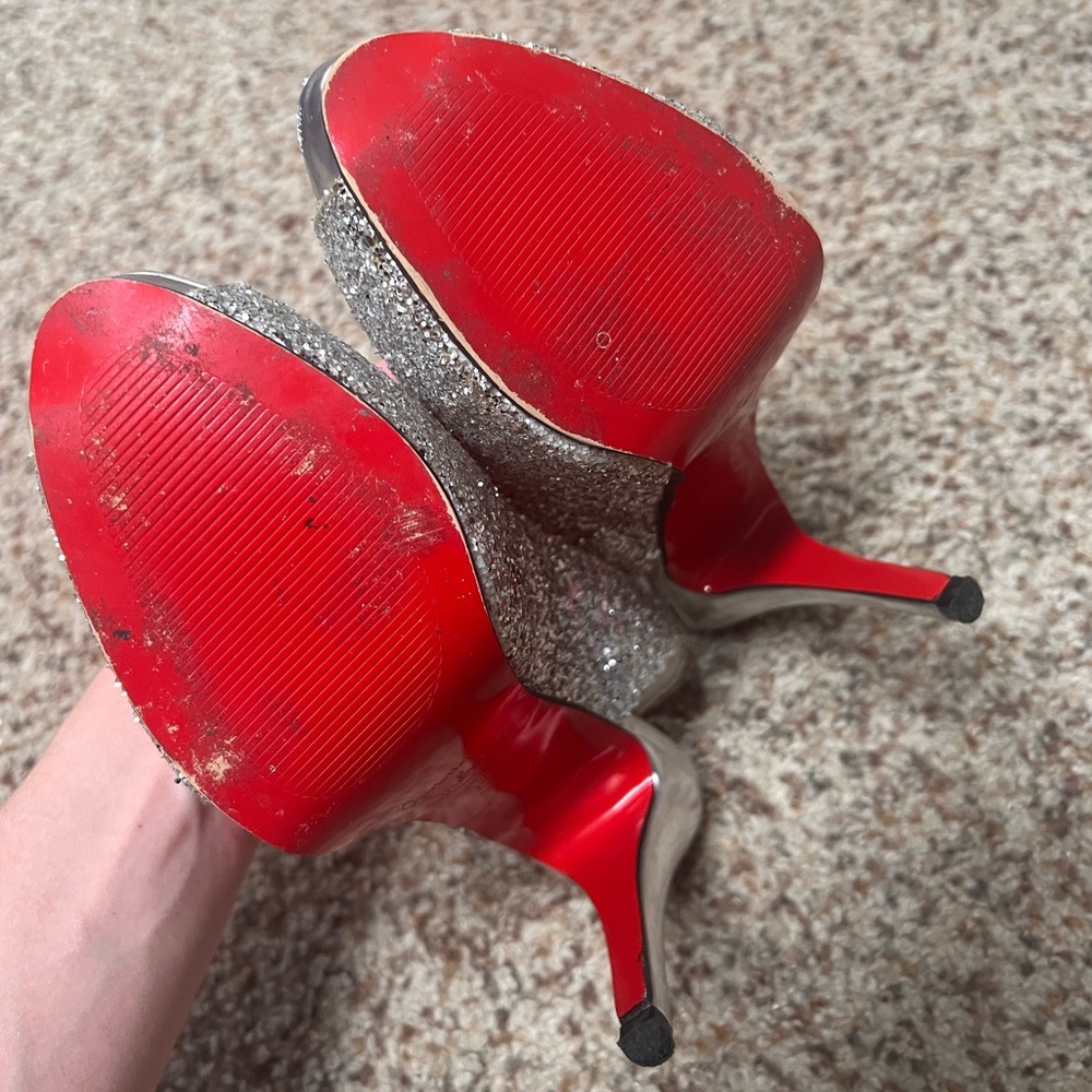 Sparkly Louboutin Open Toe Heels, Size 38 - image 2